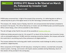 画像ギャラリー No.001のサムネイル画像 / NVIDIA，GPU技術関連イベント「GTC 2020」のオンライン基調講演を延期