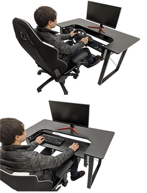 画像ギャラリー No.002のサムネイル画像 / ゲーマー向けデスク「ARCdesk mini」の一般向け販売が始まる。ステアリングコントローラとキーボードをワンタッチで切り替え