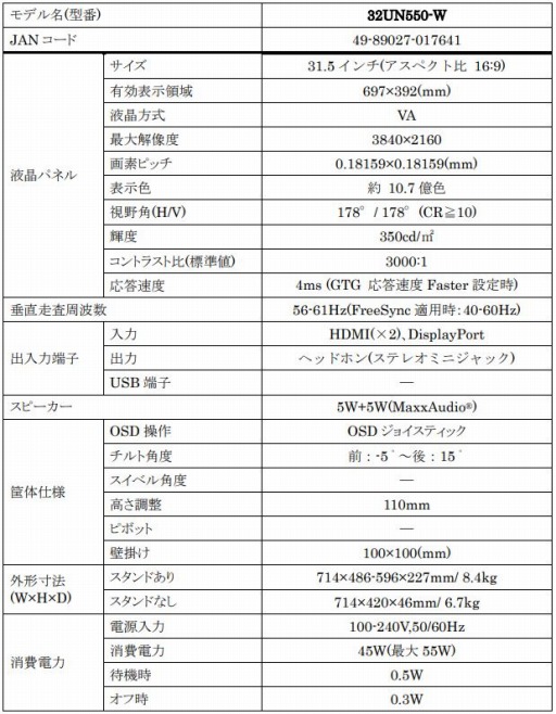 画像ギャラリー No.001のサムネイル画像 / LG，31.5型の4K VA液晶ディスプレイを発売。FreeSyncにも対応