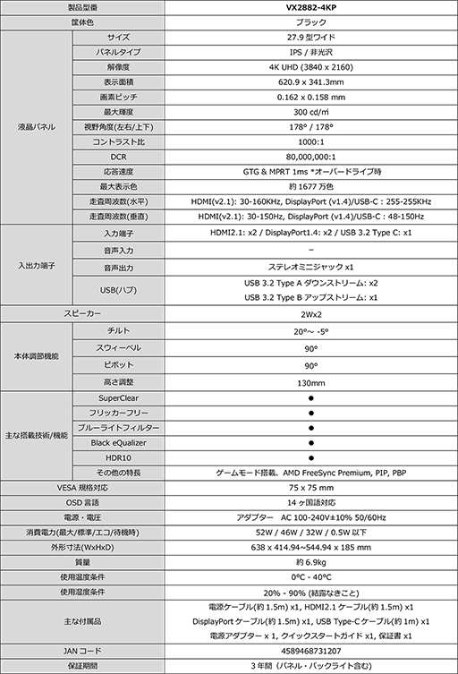 画像ギャラリー No.012のサムネイル画像 / ViewSonic,150Hz表示対応パネル採用の27.9インチ4Kディスプレイを国内発売。HDMI 2.1入力にも対応