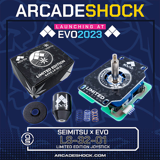 画像ギャラリー No.002のサムネイル画像 / 「EVO 2023」開催に合わせたスペシャル仕様のジョイスティックをセイミツ工業が発表に。Arcade Shockで販売を予定