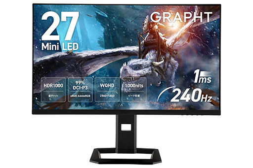画像ギャラリー No.002のサムネイル画像 / Mini LEDバックライト採用の27型1440p液晶ディスプレイ「GR2724ML-BK」が「GRAPHT STANDARD」から登場
