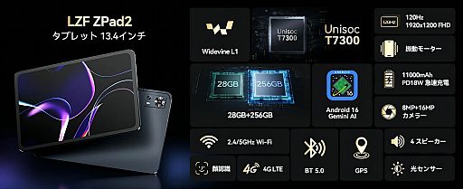 画像ギャラリー No.002のサムネイル画像 / LZFが11型タブレット「ZPad3」をAmazon，楽天でセール開始。先着50台で最安1万7999円に