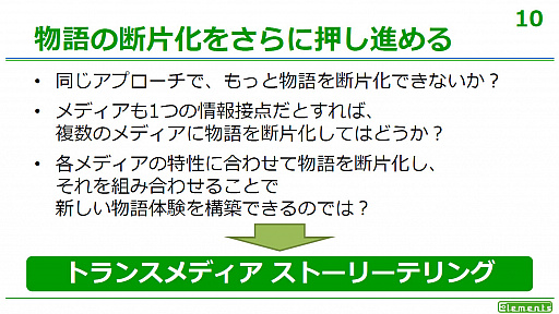 画像ギャラリー No.006のサムネイル画像 / ［CEDEC 2019］複数メディアを利用して断片化した物語を提供する，トランスメディアストーリーテリングとは。多くの事例が紹介された講演をレポート