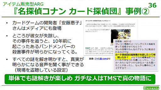 画像ギャラリー No.013のサムネイル画像 / ［CEDEC 2019］複数メディアを利用して断片化した物語を提供する，トランスメディアストーリーテリングとは。多くの事例が紹介された講演をレポート