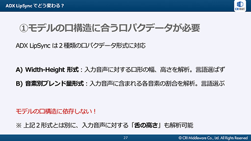 画像ギャラリー No.013のサムネイル画像 / ［CEDEC 2019］AIが音声データからリアルタイムに口パクを生成。CRIの音声ミドルウェア「ADX LipSync」をレポート