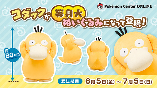 画像ギャラリー No.004のサムネイル画像 / ポケモン「コダック」等身大ぬいぐるみの受注がポケモンセンターオンラインで本日スタート。全長約80cm・重量約4kgというボリューム