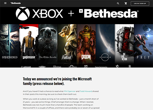 画像ギャラリー No.002のサムネイル画像 / MicrosoftがBethesda Softworksと親会社のZeniMax Mediaを約7830億円で買収