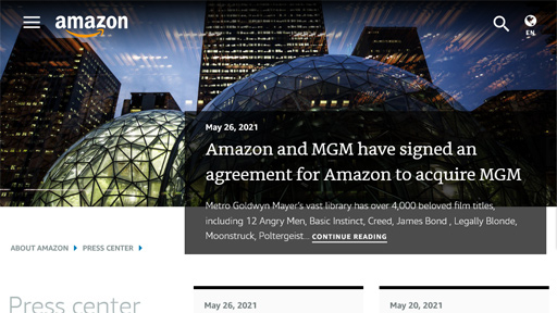 画像ギャラリー No.002のサムネイル画像 / Amazon.comが米メディア産業大手のMGMを買収。買収金額は約9200億円