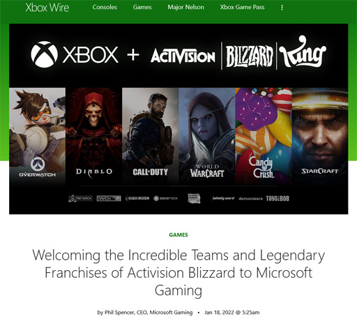 画像ギャラリー No.002のサムネイル画像 / MicrosoftがActivision Blizzardを買収することで合意。買収金額は約7兆8700億円