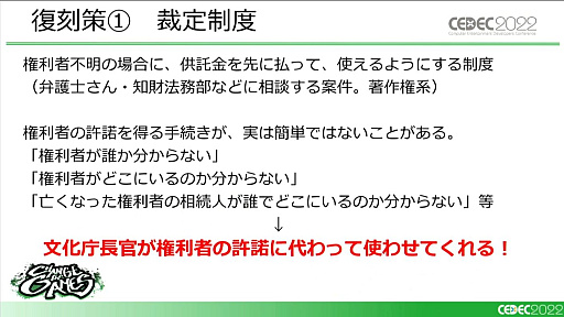 画像ギャラリー No.008のサムネイル画像 / ［CEDEC 2022］「復刻できないあのゲームを、合法的にプレイできるようにするために、今できること」レポート。キーワードは裁定制度と納本制度