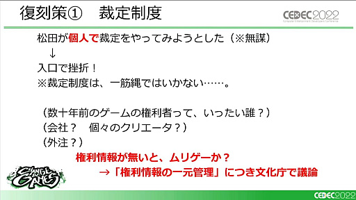 画像ギャラリー No.010のサムネイル画像 / ［CEDEC 2022］「復刻できないあのゲームを、合法的にプレイできるようにするために、今できること」レポート。キーワードは裁定制度と納本制度