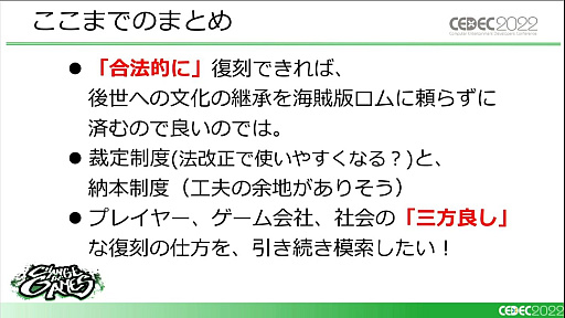 画像ギャラリー No.019のサムネイル画像 / ［CEDEC 2022］「復刻できないあのゲームを、合法的にプレイできるようにするために、今できること」レポート。キーワードは裁定制度と納本制度