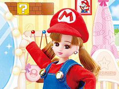 赤い帽子に青のオーバーオールスタイルの“スーパーマリオだいすきリカちゃん”，3月10日に発売。ジャンプなどさまざまなポーズを楽しめる