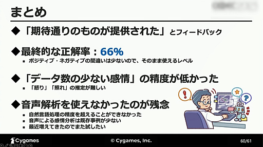 画像ギャラリー No.026のサムネイル画像 / ［CEDEC 2023］AIが「感情を読み取る」ことは可能なのか。自然言語処理と音声解析によるアプローチが解説されたCygamesのセッション