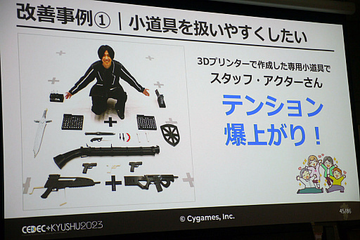 画像ギャラリー No.019のサムネイル画像 / ［CEDEC＋KYUSHU］「モーションキャプチャー最前線」聴講レポート。3Dプリンタによる小道具作成やモーションアクターの常駐化など，7つの取り組みで対応力を向上