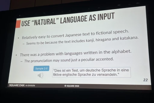 画像ギャラリー No.008のサムネイル画像 / ［GDC 2024］フィクションの世界の言語を“らしく”音声化するためのアイデアとは。スクウェア・エニックスの音声合成技術セッションをレポート