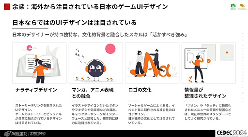 画像ギャラリー No.038のサムネイル画像 / 世界に通用する作品を作るために。「国境を超えて輝くデザイン 〜UI/UXデザイナーのためのクロスカルチャー入門〜」レポート［CEDEC 2024］
