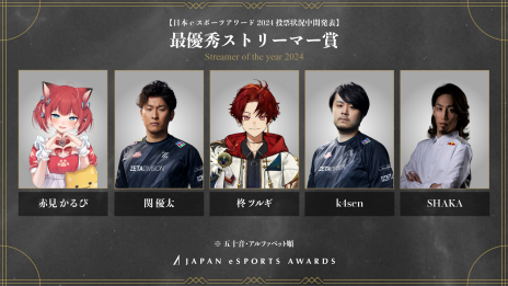 画像ギャラリー No.011のサムネイル画像 / 「日本eスポーツアワード2024」，ファン投票の中間結果が明らかに。およそ1か月間で約1万3000票が集まる